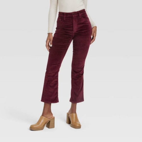 Women's High-Rise Corduroy Ankle Bootcut Jeans - Universal Thread Burgundy 10 - Picture 1 of 4